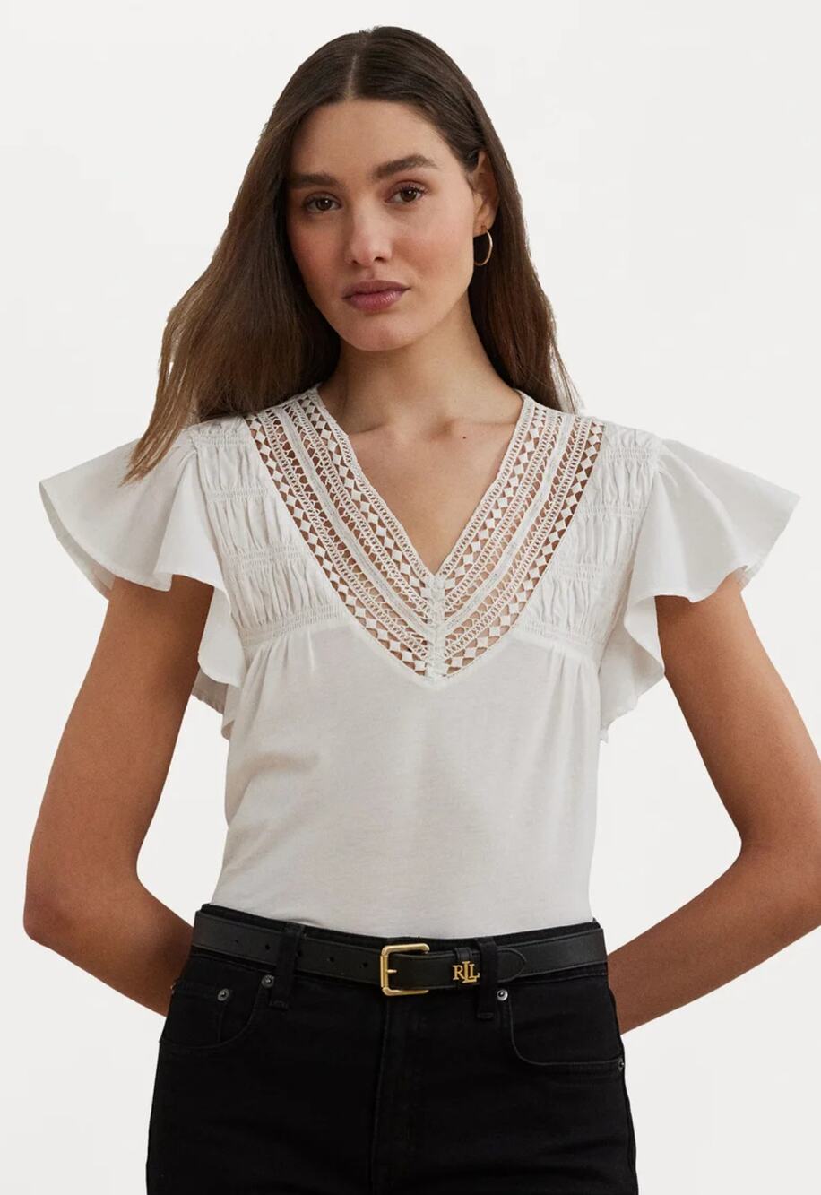 Lauren Ralph Lauren Uptown Cotton-Modal Jersey Short-Sleeve Pullover Ivory XS